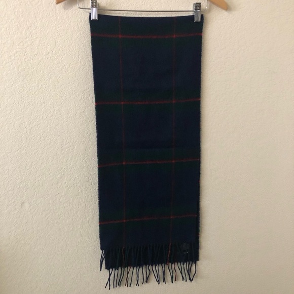 Johnston's of Elgin Scotland Lambswool Blue, Green & Red Plaid Fringe Scarf - Picture 3 of 4